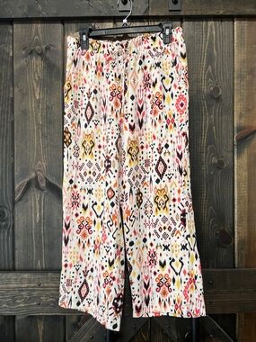 Jane & Delancey Geometric Cropped Pants M Wide Leg Aztec Boho Sleepwear Casual